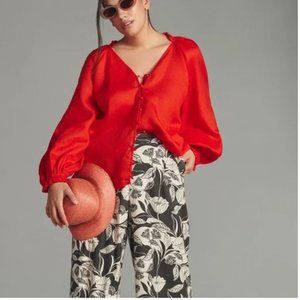 Anthropologie Maeve Audie Linen Puff-Sleeve Blouse - XL - NWT